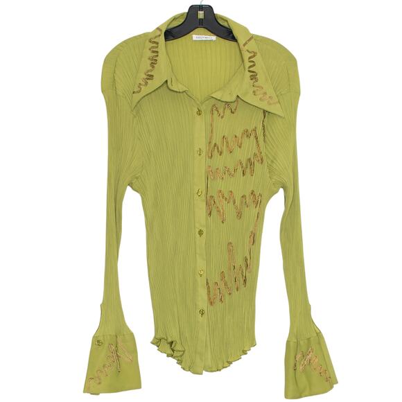 Kaelyn Max Top Y2K Cottage Boho Retro Hippie 70s Fairy Pleated Button Green 2X - Picture 1 of 7